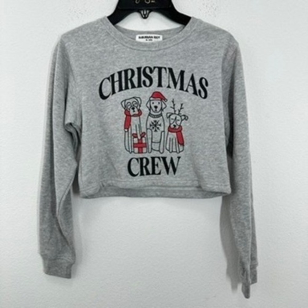 Suburban Riot Christmas Crew Dogs Graphic Cropped Sweatshirt Kids Size S